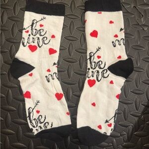 Be Mine Heart Pattern Socks - Black, White, and Red
